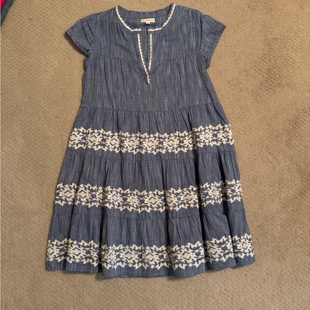 Roller Rabbit Blue Dress with White Embroidery